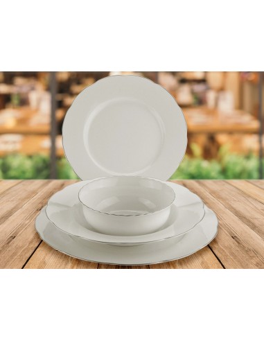 KUTAHYA PORCELAINE BONE OLYMPOS liseré argenté Service de table 6 personnes 24 pièces pas cher 