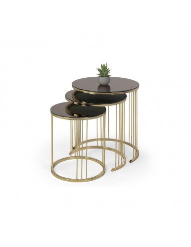 BELLA SWAN lot de 3 tables gigognes rondes bronze & miroir 50-70% off 