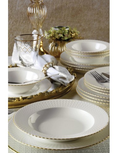 KUTAHYA PORCELAINE BONE IRON GOLD Service liseré doré de table 6 personnes 24 pièces pas cher chine