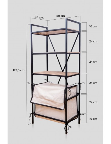 MUDESA Étagère multifonctionnelle décorative métal et bois avec panier à linge 50 L Profitez des Offres !