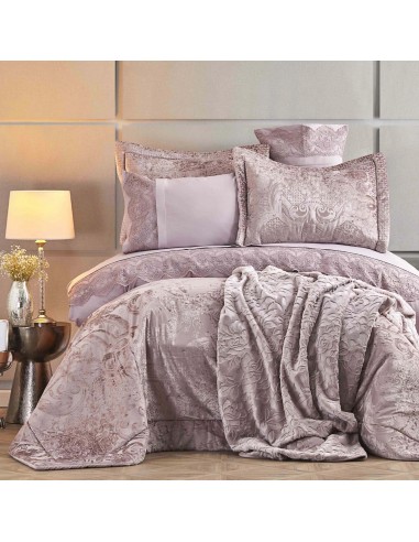 KARACA HOME VALERIA BEST Ensemble de linge de lit complet avec couvre-lit 8 pièces rose pas cher 