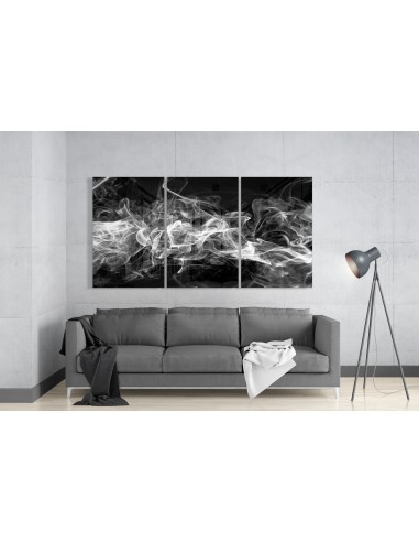 Méga Tableau en verre - 3 pièces - Fumée Blanche sur Fond Noir soldes