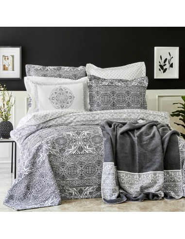 KARACA HOME BONAR  Ensemble de linge de linge de lit complet noir à prix réduit toute l'année