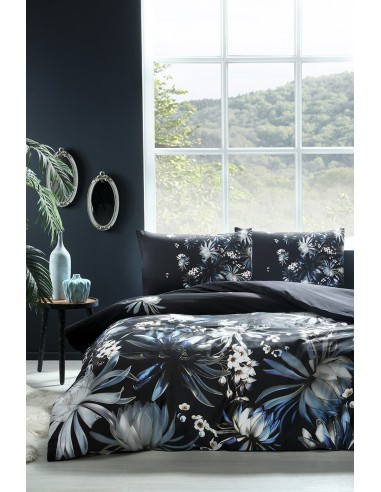 ÖZDILEK SOFLIFE SATIN NELUMBO Bleu  Parure de lit noir 2 personnes Le MVP de beaucoup