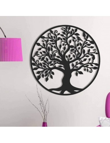 Arbre de vie et oiseaux - Décoration murale ronde en métal l'achat 