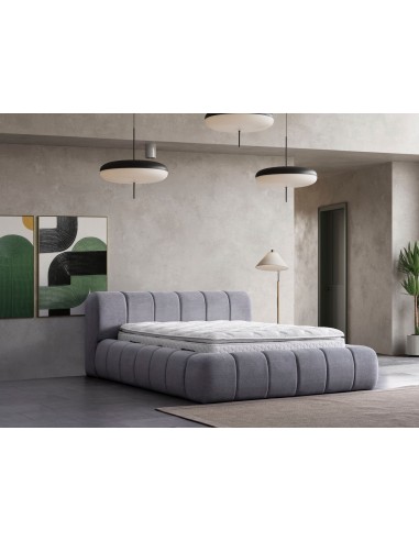 BUBBLE Matelas, Lit coffre et Tête de lit en tissu velours texturé - Gris chez Cornerstreet bien 