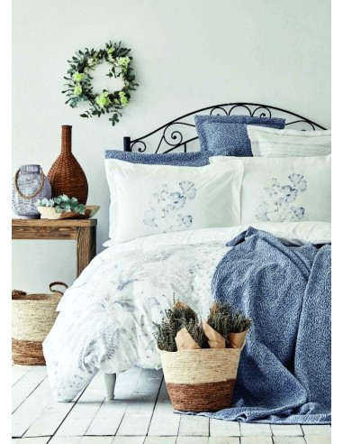 KARACA HOME VIAL Indigo ensemble parure de lit en coton renforcé 2 personnes avec couvre lit Toutes les collections ici