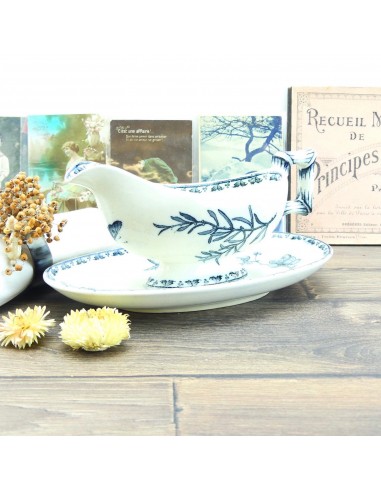 Saucière Carmen Sarreguemines bleue décor de papillons et d'insectes Comment ça marche