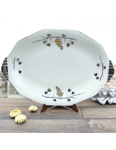 Grand plat Art Deco français Limoges blanc or et argenté décor de vigne JUSQU'A -70%! 