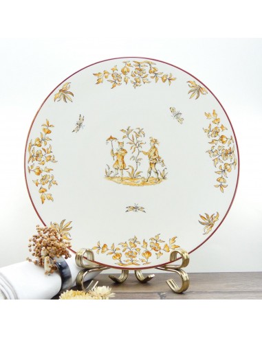 Grand Plat à tarte français Longchamp Olérys 19e siècle décor fleurs Insectes Le MVP de beaucoup