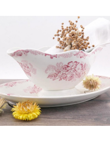 Saucière en faïence décor de fleurs roses 19e siècle 125 ans Les êtres humains sont 