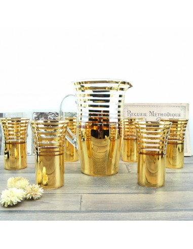 Set à limonade 6 verres et une carafe de la verrerie de Monaco Monte Carlo décor or luxueux prix pour 