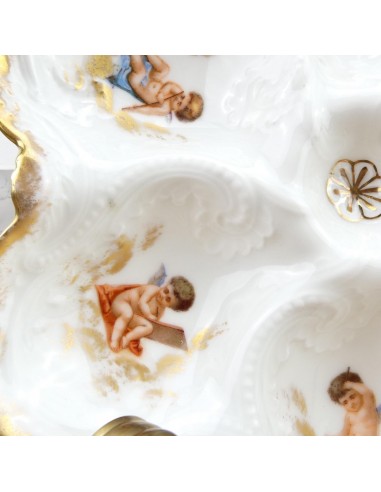 Assiette à huîtres Limoges 19e siècle avec Anges et Chérubins décor en dorures N4 Amélioration de cerveau avec