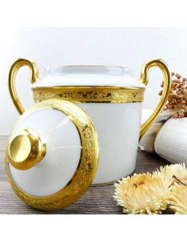 Grand sucrier porcelaine de limoges Raynaud Ambassador Gold Or véritable ou a consommer sur place