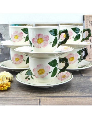 Service 6 Tasses à café Villeroy Boch tasses vintage Wild Rose fleurs roses la colonne vertébrale