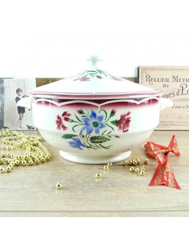 Soupière Digoin José, ancienne soupière Digoin vintage rouge et bleue à fleurs Par le système avancé 