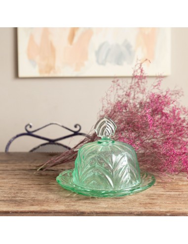 Green Depression Glass Cloche and Platter Les magasins à Paris