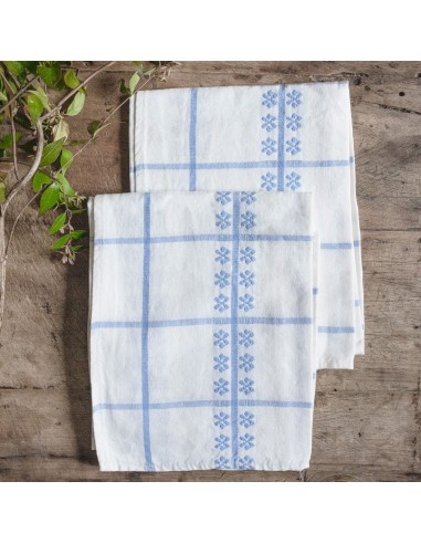 Pair of Blue and White Embroidered Vintage Kitchen Towel Faites des économies