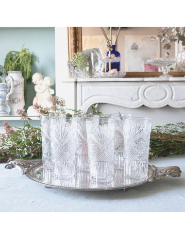 Set of 6 Art Deco Crystal Highball Glasses français