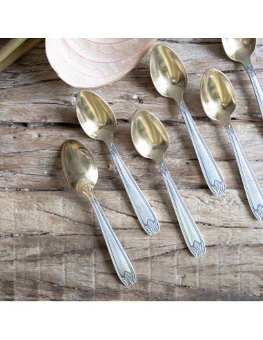 Set of 6 Art Deco Silver-Plated Teaspoons with Gold Bowl en linge