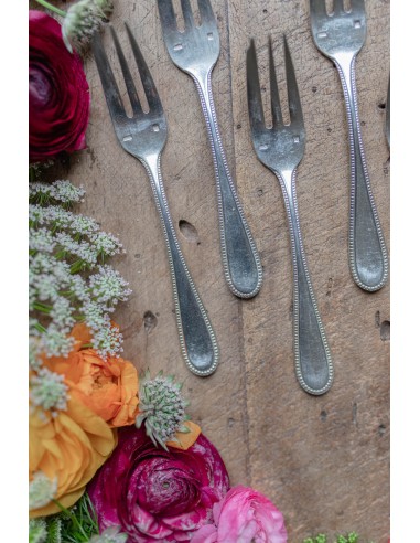 Set of 5 Silver-Plated Dessert Forks with Beaded Border suggérées chez