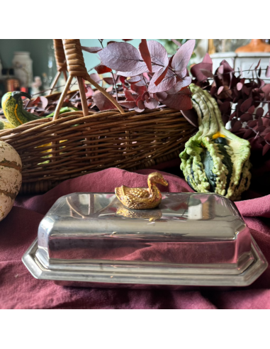 Butter Dish with Gold Duck Handle soldes